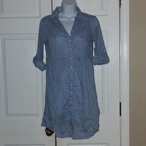 H&M  blue and white striped  button down dress  Sz 8